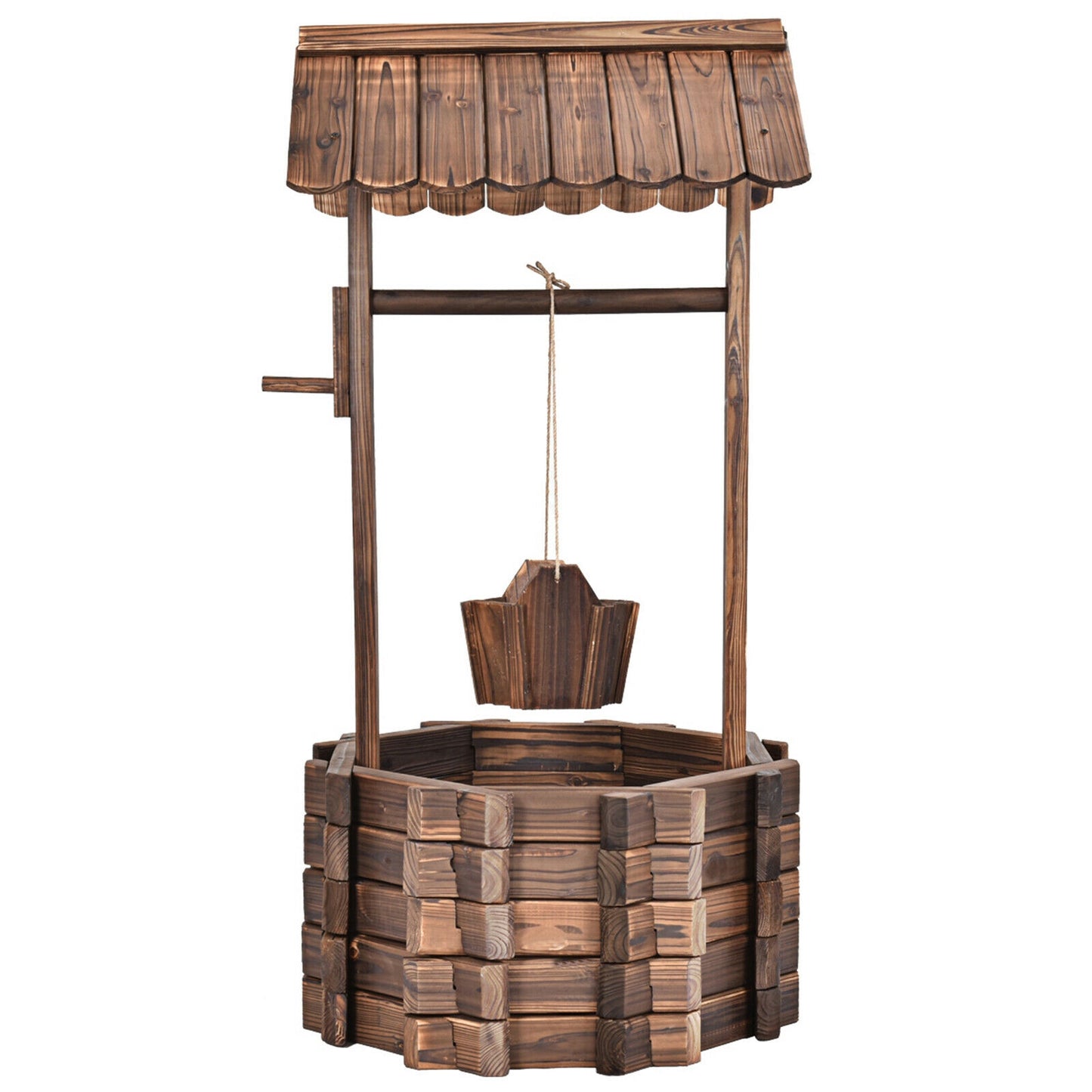 Outdoor Wooden Wishing Well Planter Bucket, Natural Outdoor Decor at Gallery Canada