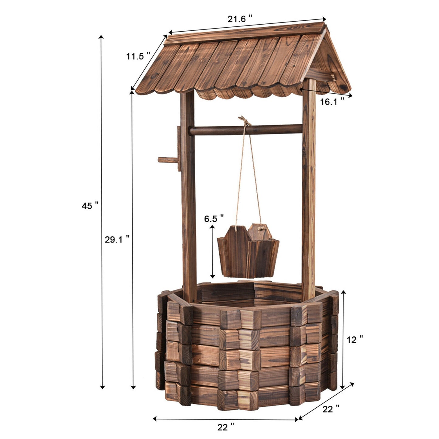 Outdoor Wooden Wishing Well Planter Bucket, Natural Outdoor Decor at Gallery Canada