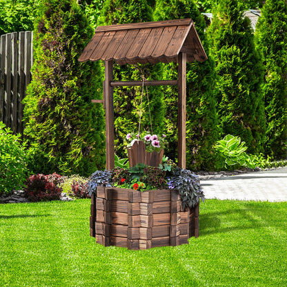 Outdoor Wooden Wishing Well Planter Bucket, Natural Outdoor Decor at Gallery Canada