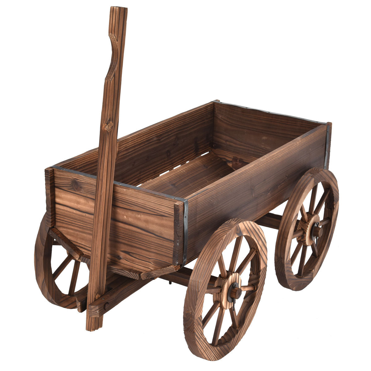 Wood Wagon Planter Pot Stand with Wheels, Natural Raised Garden Beds at Gallery Canada