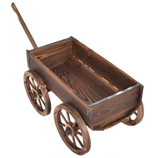 Wood Wagon Planter Pot Stand With Wheels, Natural Raised Garden Beds Natural at Gallery Canada