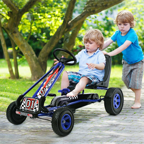 4 Wheels Kids Ride On Pedal Powered Bike Go Kart Racer Car Outdoor Play Toy, Blue