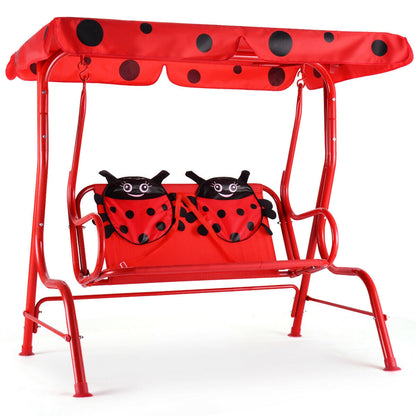2 Person Kids Patio Swing Porch Bench with Canopy, Red Swing & Playsets Red at Gallery Canada