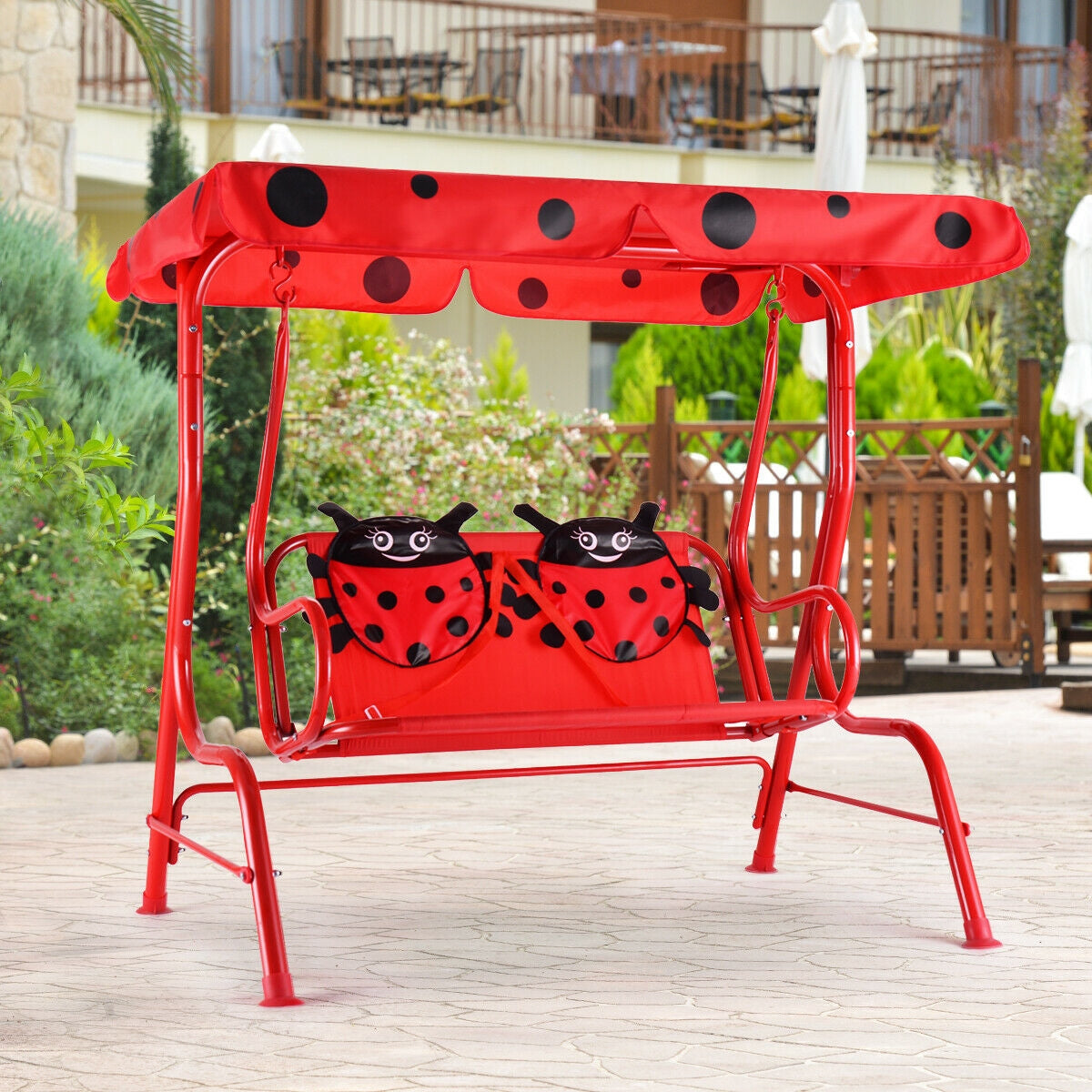 2 Person Kids Patio Swing Porch Bench with Canopy, Red Swing & Playsets at Gallery Canada