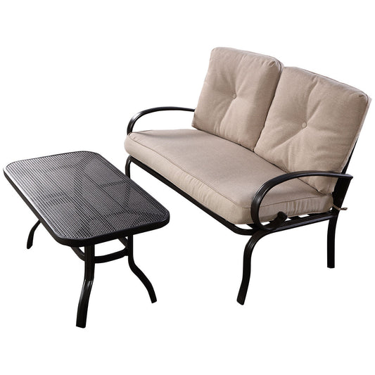 Patio Outdoor Cushioned Coffee Table Seat, 2 Pieces, Beige Patio Conversation Sets Beige at Gallery Canada