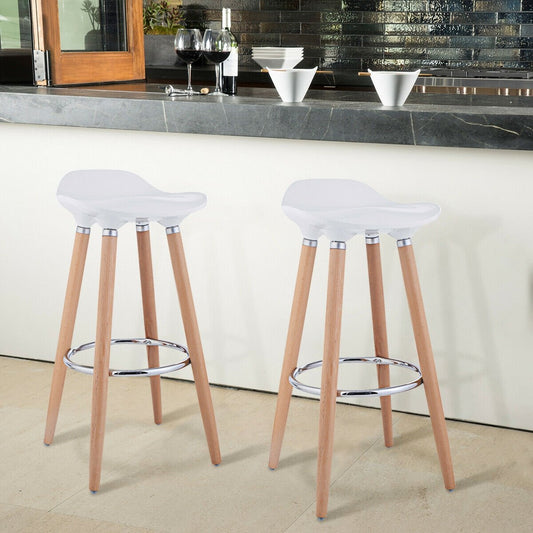 Set of 2 ABS Bar Stools with Wooden Legs, White - Gallery Canada