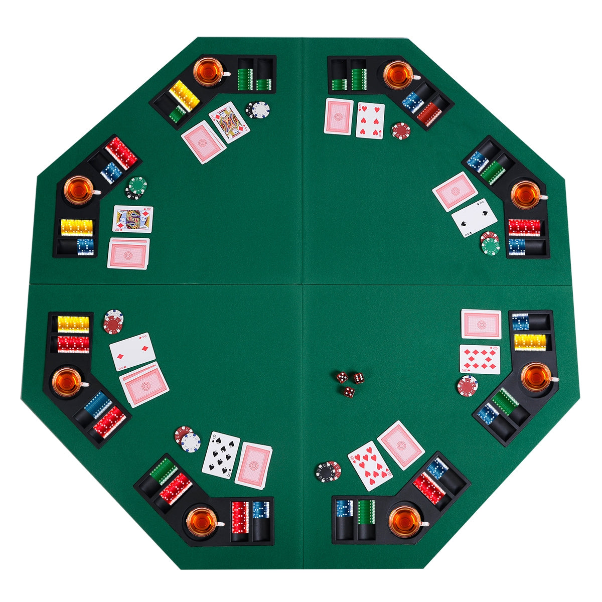 48 Inch 8 Players Octagon Fourfold Poker Table Top, Green Game Room at Gallery Canada