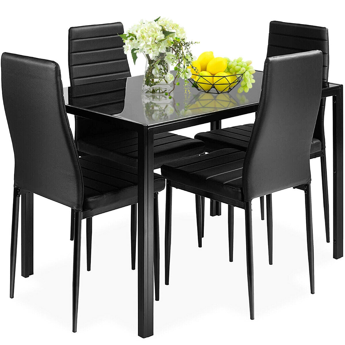 5 Pieces Metal Frame and Glass Tabletop Dining Set, Black Dining Room Sets Black at Gallery Canada