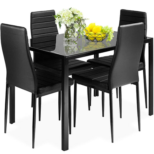 5 Pieces Metal Frame and Glass Tabletop Dining Set, Black - Gallery Canada