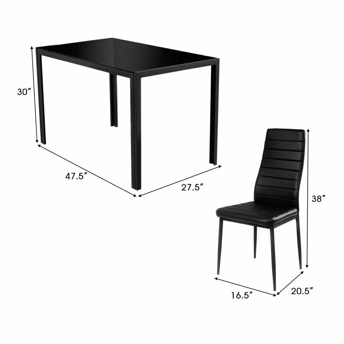 5 Pieces Metal Frame and Glass Tabletop Dining Set, Black Dining Room Sets at Gallery Canada