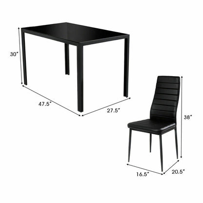5 Pieces Metal Frame and Glass Tabletop Dining Set, Black Dining Room Sets at Gallery Canada