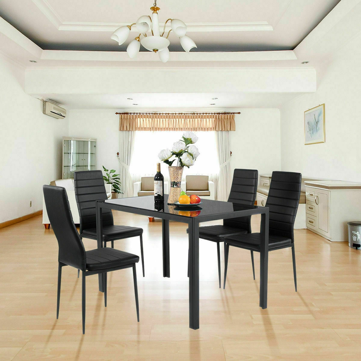 5 Pieces Metal Frame and Glass Tabletop Dining Set, Black Dining Room Sets at Gallery Canada