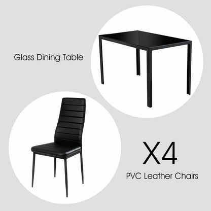 5 Pieces Metal Frame and Glass Tabletop Dining Set, Black Dining Room Sets at Gallery Canada