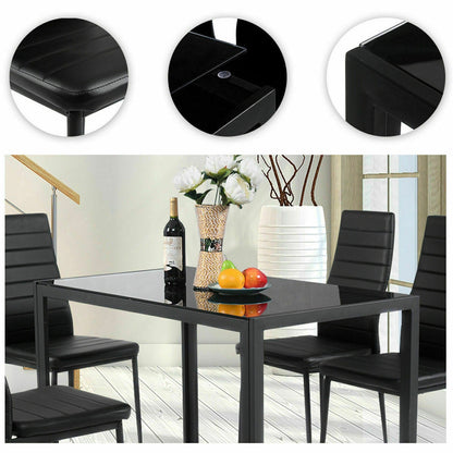 5 Pieces Metal Frame and Glass Tabletop Dining Set, Black Dining Room Sets at Gallery Canada