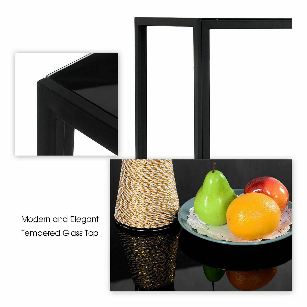 5 Pieces Metal Frame and Glass Tabletop Dining Set, Black Dining Room Sets at Gallery Canada