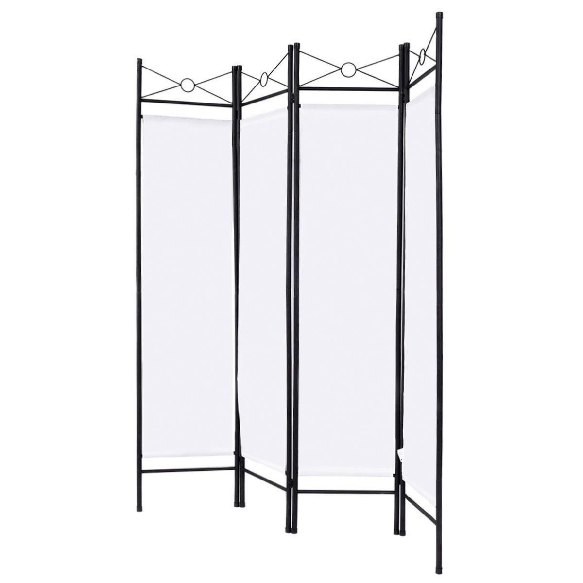 4 Panels Metal Frame Room Private Folding Screen, White at Gallery Canada