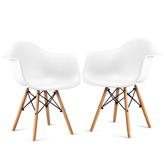 Set of 2 Mid-Century Modern Molded Dining Arm Side Chairs, White - Gallery Canada