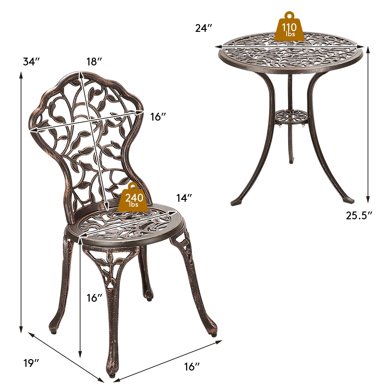 3 Piece Cast Aluminum Bistro Set, Bronze Patio Conversation Sets at Gallery Canada