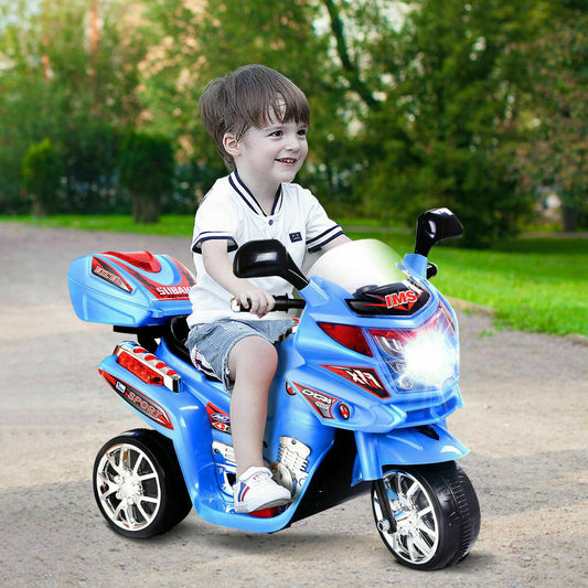6V Powered 3 Wheels Kids Electric Ride-on Toy Motorcycle, Blue - Gallery Canada