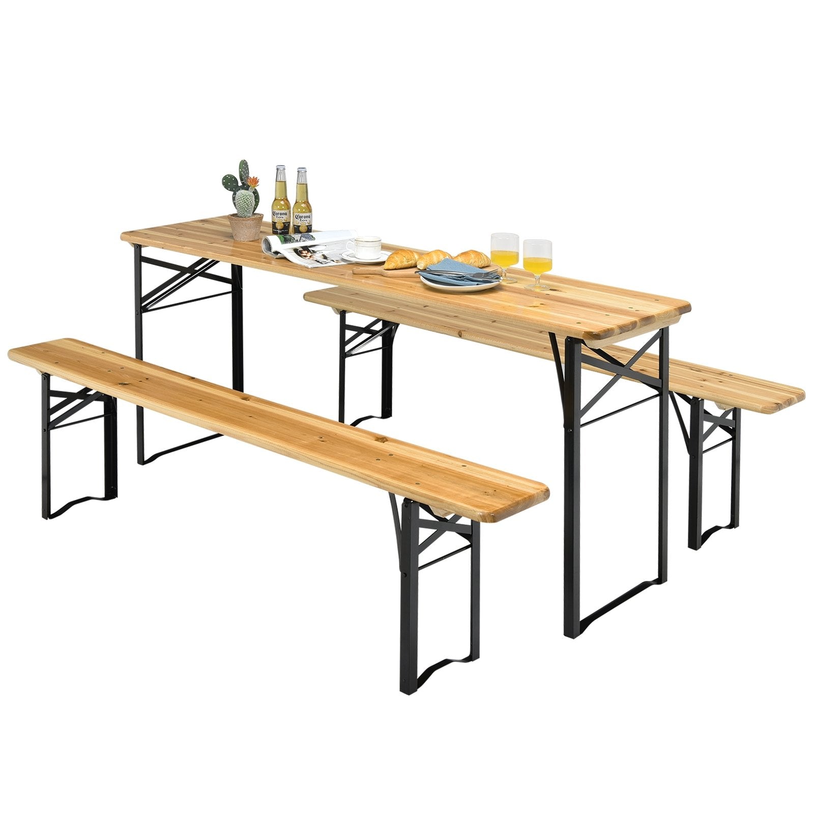 3 Pieces Folding Wooden Picnic Table Bench Set - Gallery Canada