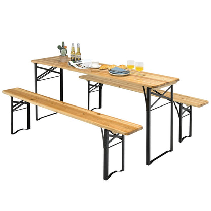 3 Pieces Folding Wooden Picnic Table Bench Set - Gallery Canada