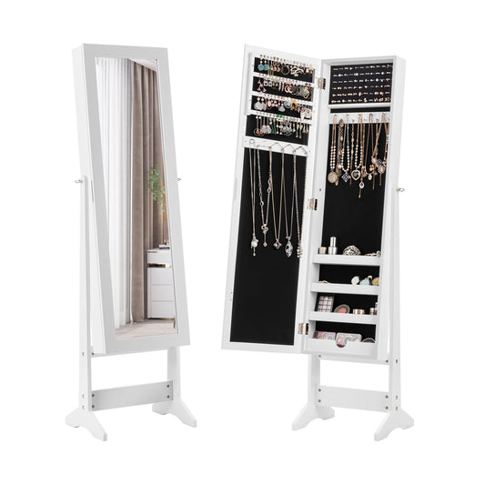 Mirrored Jewelry Cabinet Armoire, Mirror Organizer Storage Box With Stand, White Jewelry Armoires White at Gallery Canada