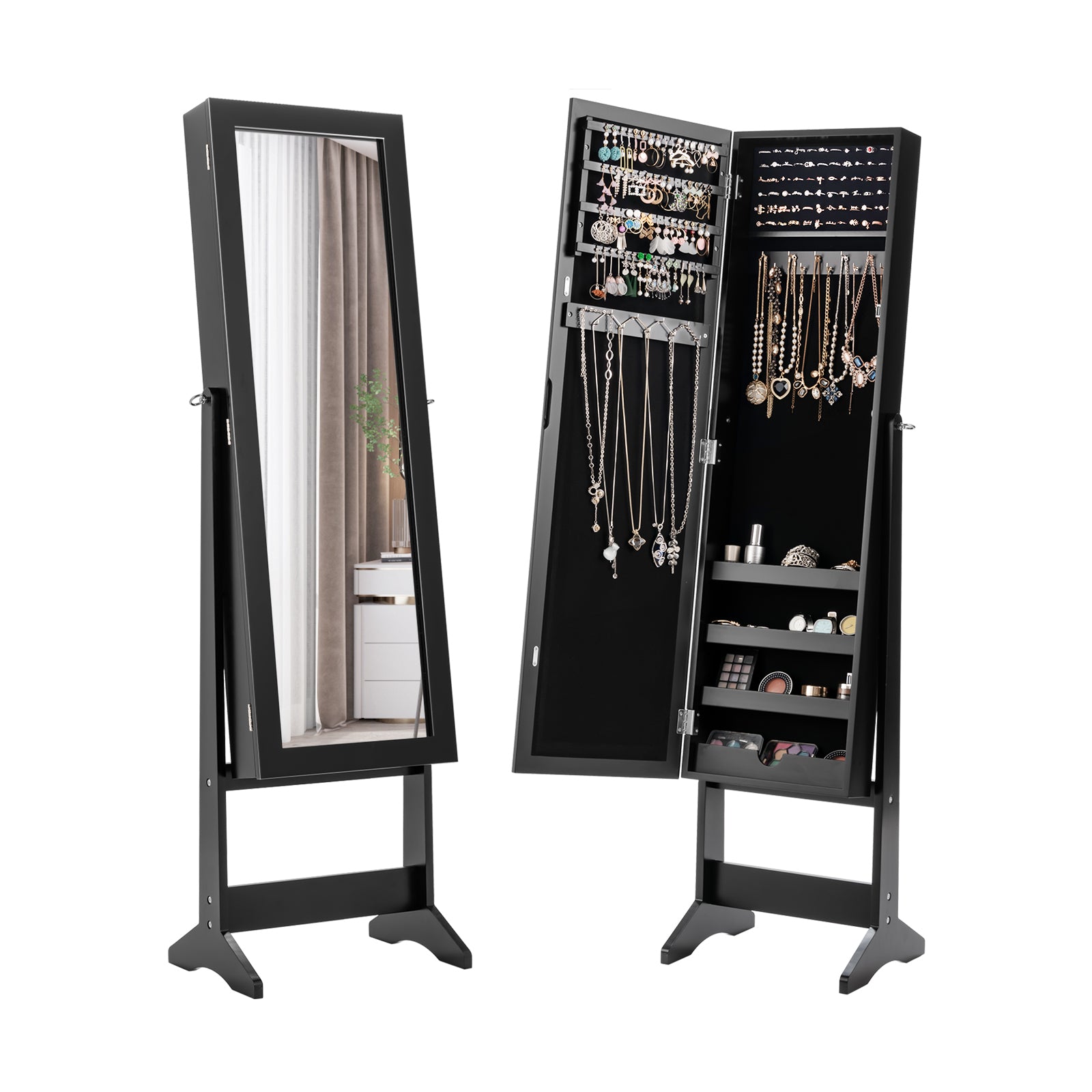 Mirrored Jewelry Cabinet Armoire, Mirror Organizer Storage Box With Stand, Black Jewelry Armoires at Gallery Canada