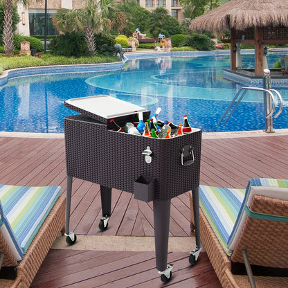 80QT Outdoor Party Portable Rattan Rolling Cooler Cart, Brown Patio Bar Furniture at Gallery Canada