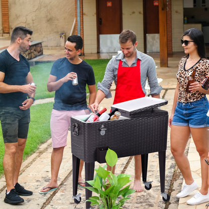 80QT Outdoor Party Portable Rattan Rolling Cooler Cart, Brown Patio Bar Furniture at Gallery Canada