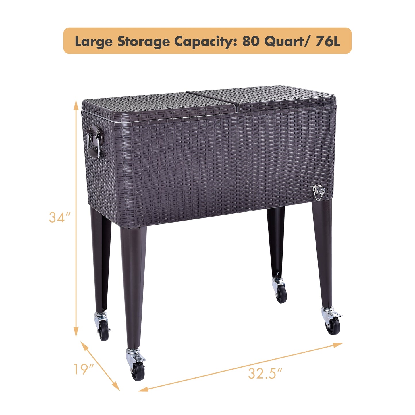 80QT Outdoor Party Portable Rattan Rolling Cooler Cart, Brown Patio Bar Furniture at Gallery Canada