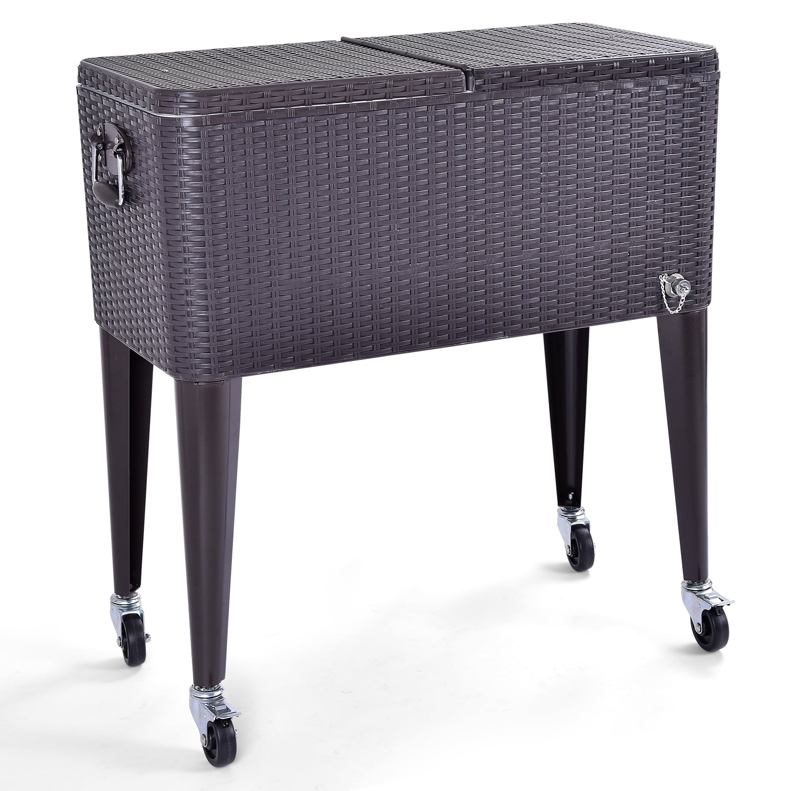 80QT Outdoor Party Portable Rattan Rolling Cooler Cart, Brown Patio Bar Furniture at Gallery Canada