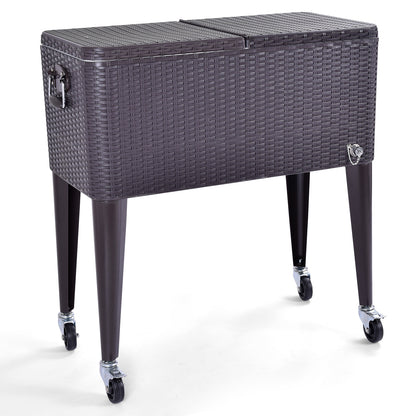 80QT Outdoor Party Portable Rattan Rolling Cooler Cart, Brown Patio Bar Furniture at Gallery Canada