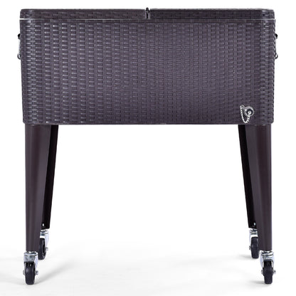 80QT Outdoor Party Portable Rattan Rolling Cooler Cart, Brown Patio Bar Furniture at Gallery Canada