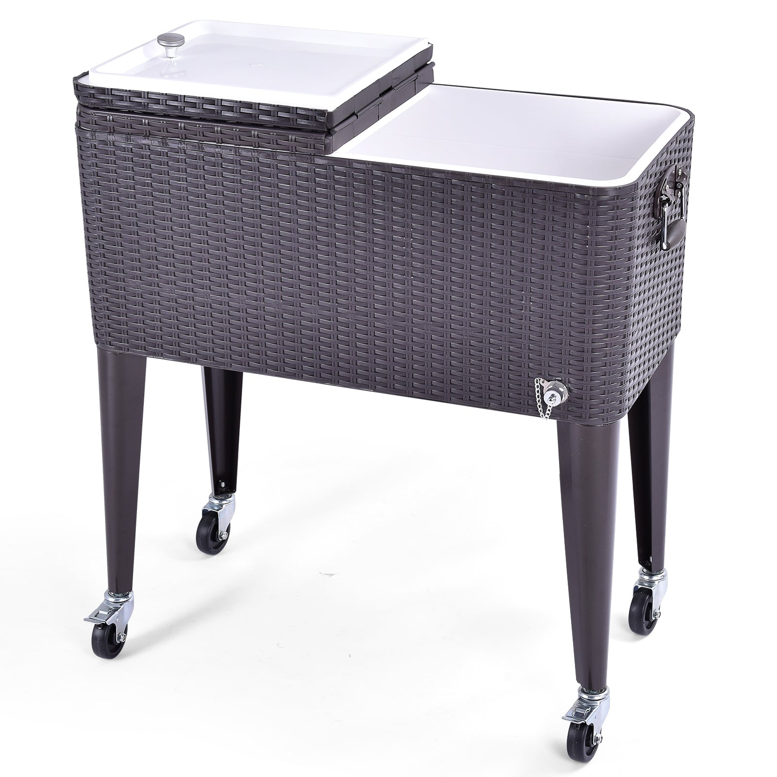 80QT Outdoor Party Portable Rattan Rolling Cooler Cart, Brown Patio Bar Furniture Brown at Gallery Canada