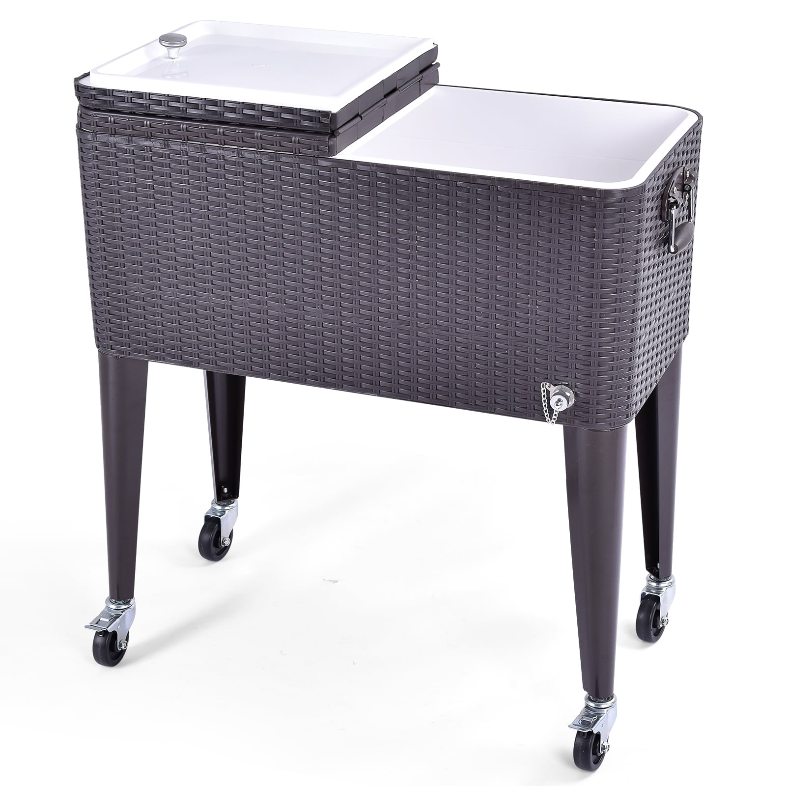 80QT Outdoor Party Portable Rattan Rolling Cooler Cart, Brown Patio Bar Furniture at Gallery Canada