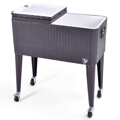 80QT Outdoor Party Portable Rattan Rolling Cooler Cart, Brown Patio Bar Furniture at Gallery Canada