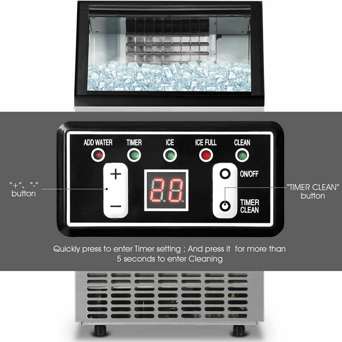 Portable Built-In Stainless Steel Commercial Ice Maker, Black at Gallery Canada