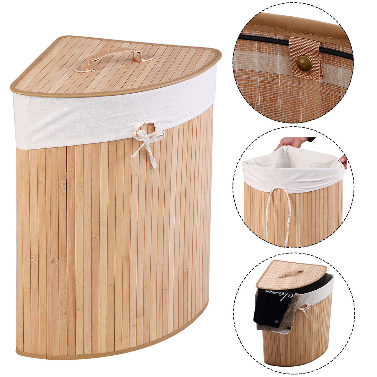 Corner Bamboo Hamper Laundry Basket, Natural Laundry Baskets at Gallery Canada