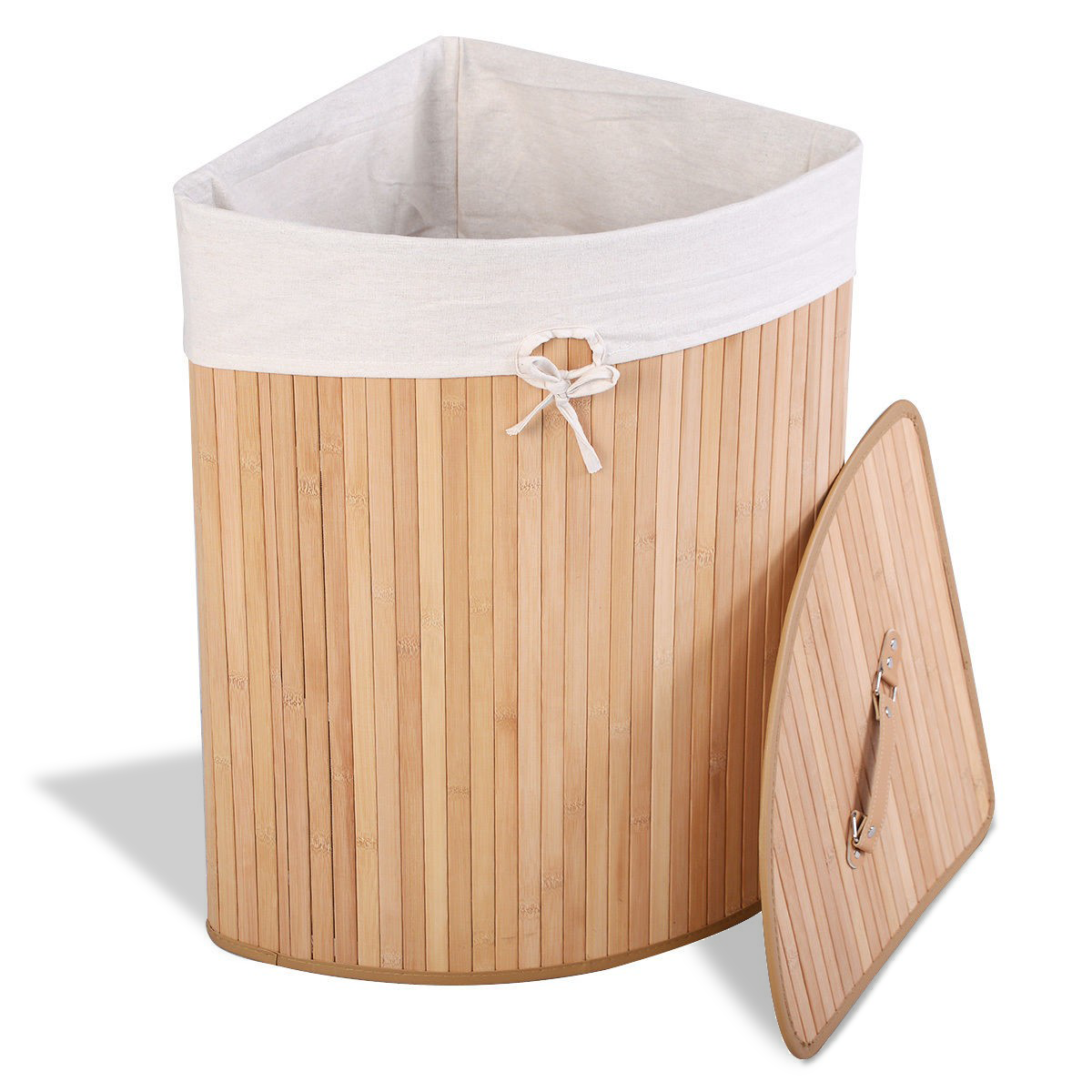 Corner Bamboo Hamper Laundry Basket, Natural