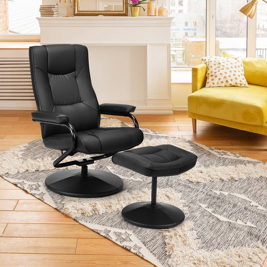 Swivel Lounge Chair Recliner with Ottoman, Black - Gallery Canada