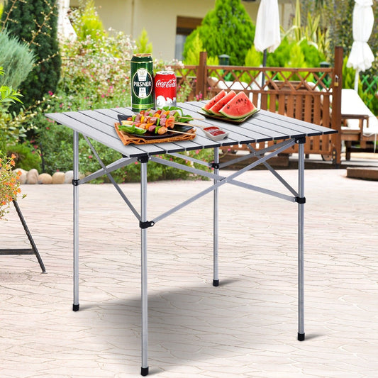 Roll Up Portable folding Camping Aluminum Picnic Table, Silver - Gallery Canada