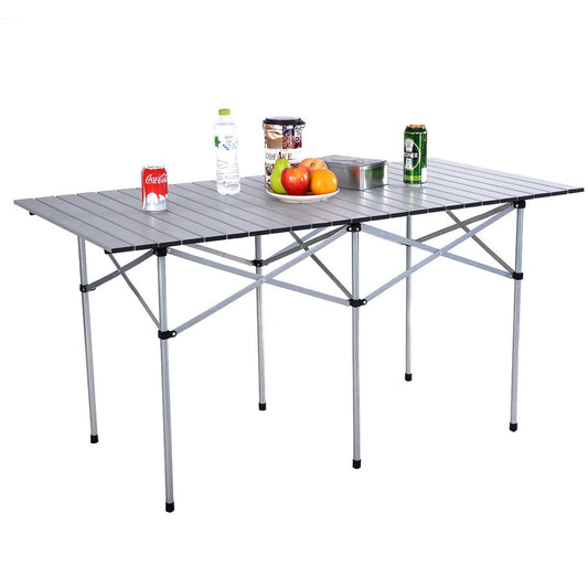 Aluminum Roll Up Folding Camping Rectangle Picnic Table, Silver at Gallery Canada