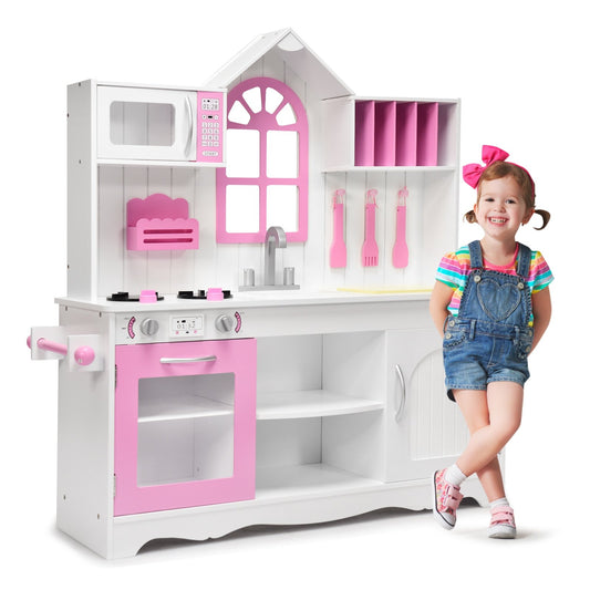 Wood Toy Kitchen Kids Cooking Pretend Play Set, White - Gallery Canada