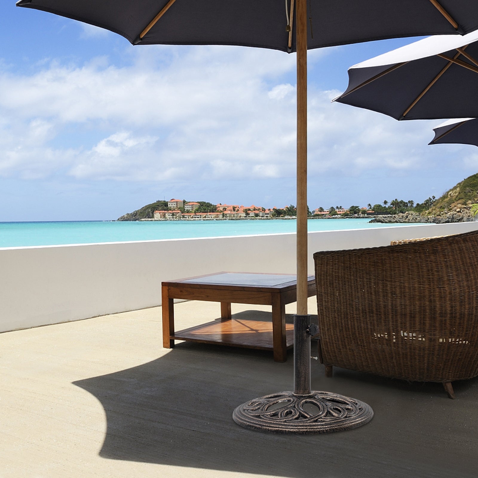 23-lbs 17 3/4 Inch Round Umbrella Base Stand, Bronze Outdoor Umbrella Bases at Gallery Canada