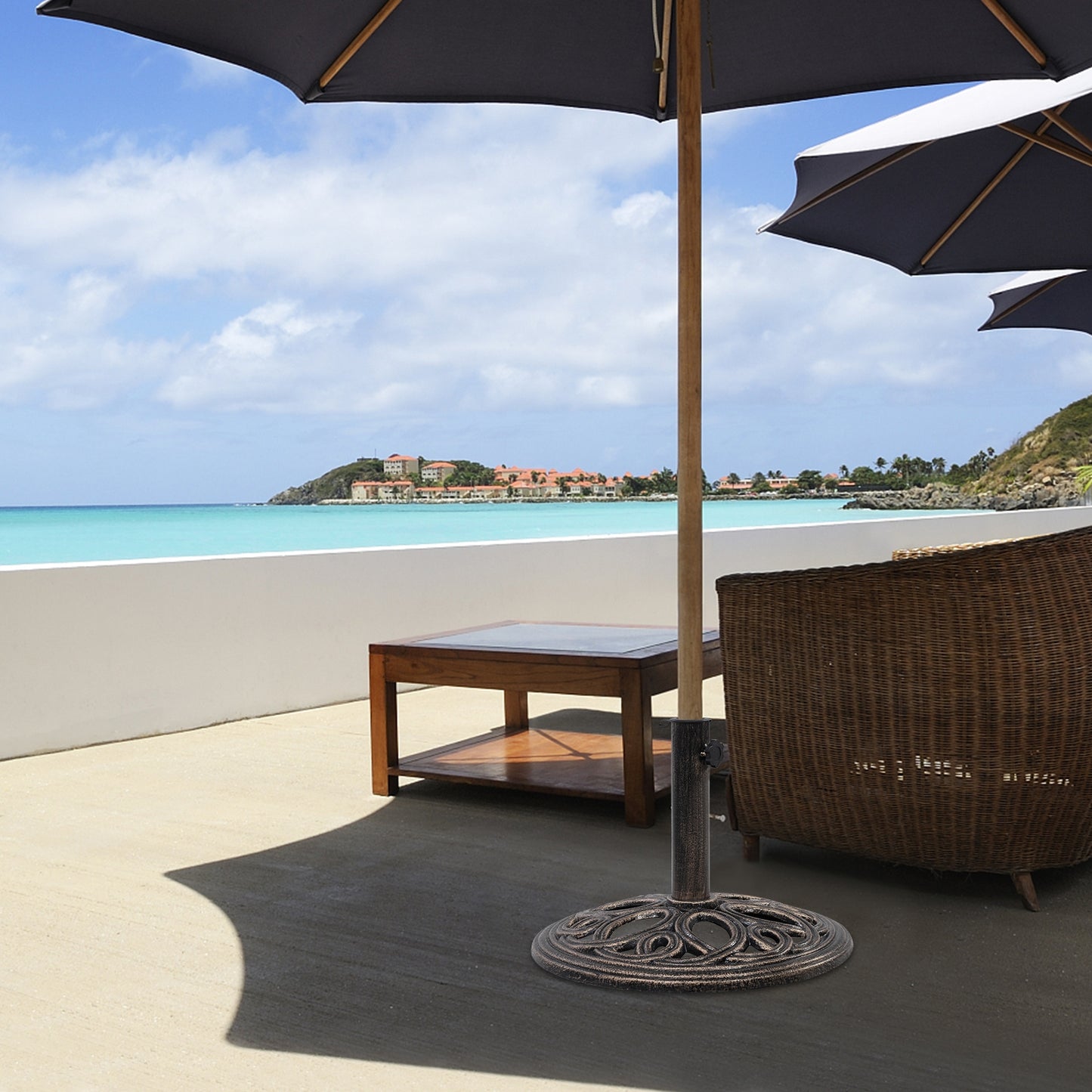 23-lbs 17 3/4 Inch Round Umbrella Base Stand, Bronze Outdoor Umbrella Bases at Gallery Canada