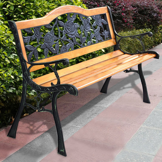 Outdoor Cast Iron Patio Bench Rose Outdoor Benches Black, natural at Gallery Canada