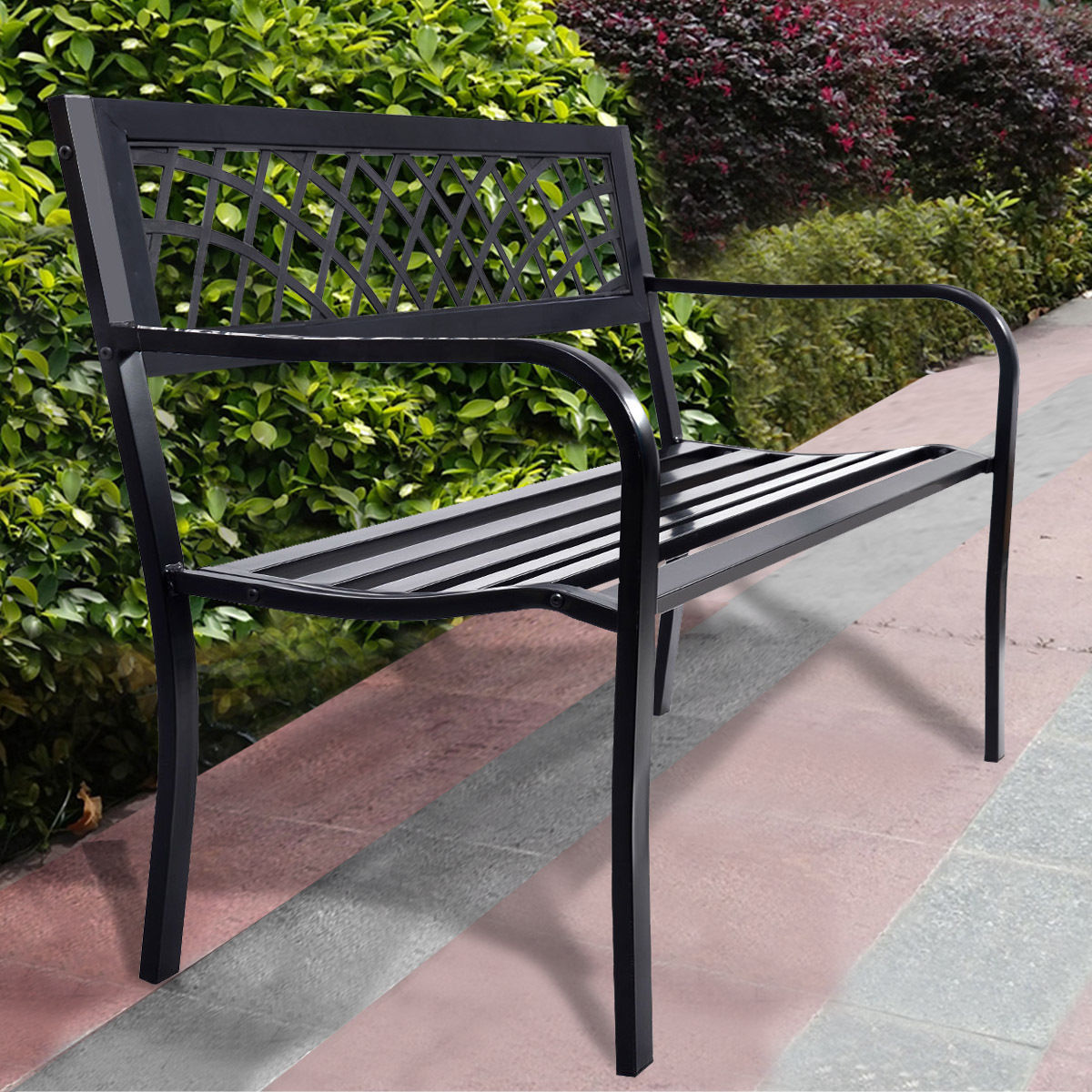 Bench Deck with Steel Frame for outdoor, Black Outdoor Benches at Gallery Canada
