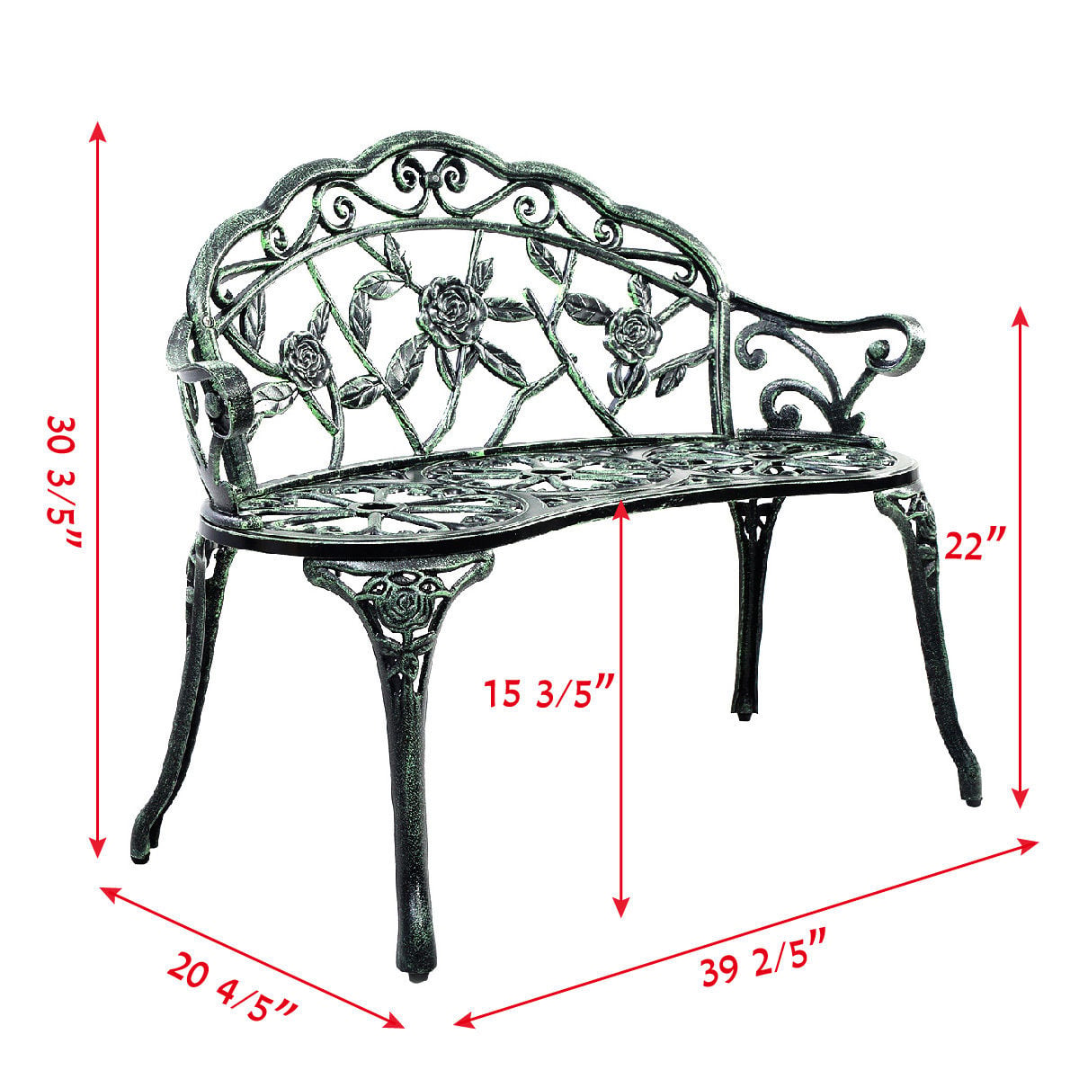 Outdoor Cast Aluminum Patio Bench Antique Rose, Green Outdoor Benches at Gallery Canada