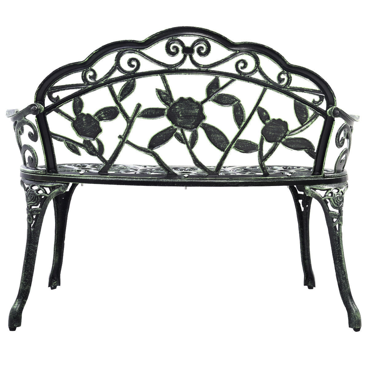Outdoor Cast Aluminum Patio Bench Antique Rose, Green Outdoor Benches at Gallery Canada