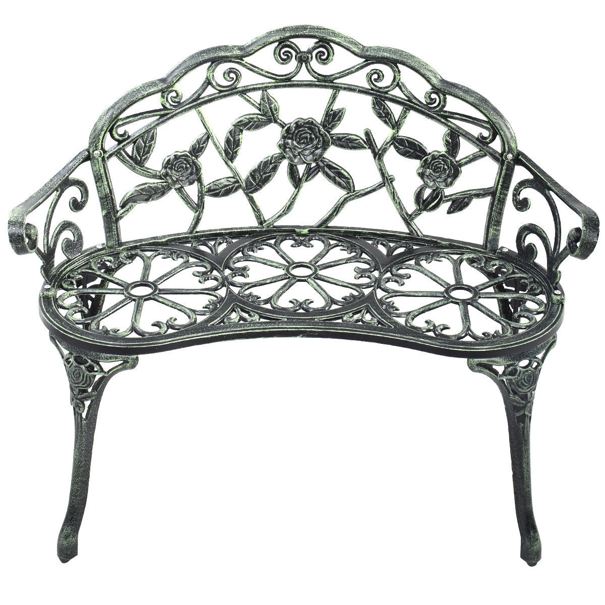 Outdoor Cast Aluminum Patio Bench Antique Rose, Green Outdoor Benches at Gallery Canada